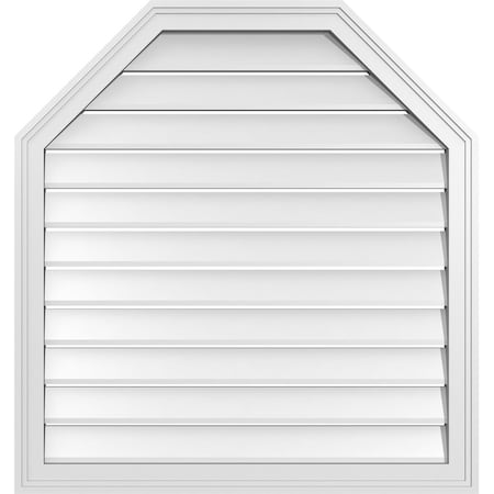 Ekena Millwork Octagonal Top Surface Mount PVC Gable Vent w/ 2"W x 1-1/2"P Brickmould Frame, 32"W x 34"H GVPOT32X3402SF